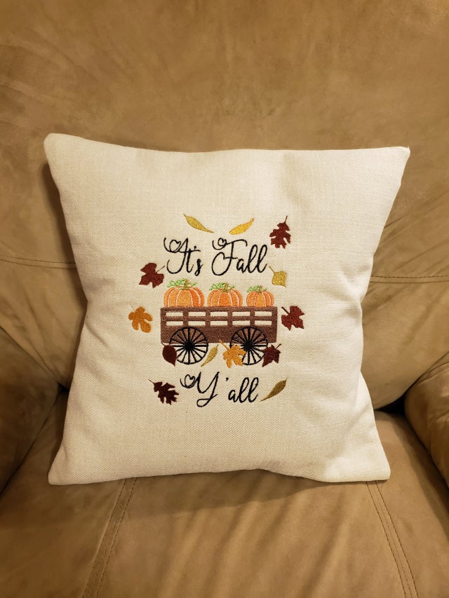 Fall It's Fall Y'all Embroidered Outdoor Pillow